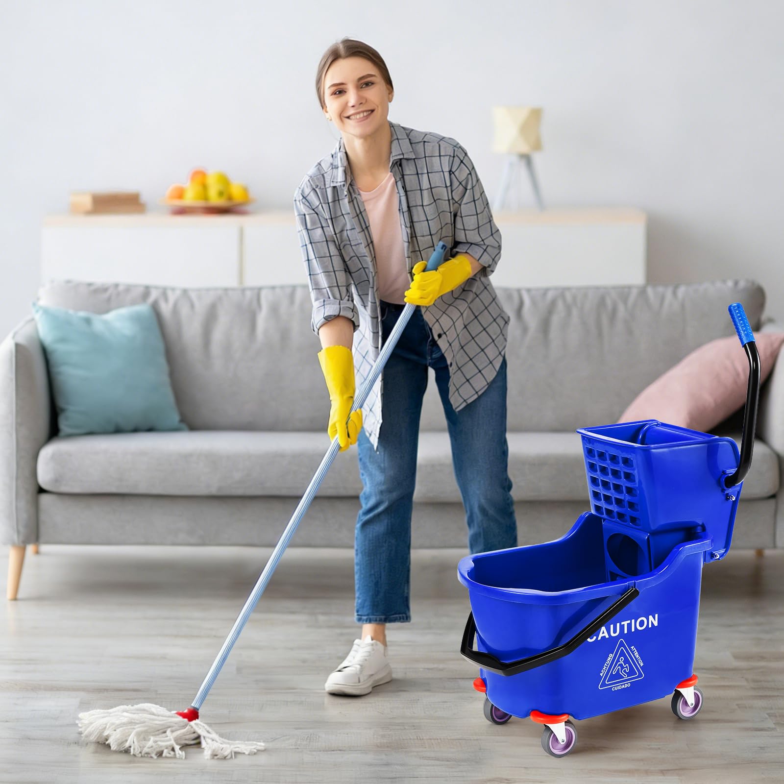 Commercial Kitchen Cleaning - دلو ممسحة تجاري بعجلات مع عصارة