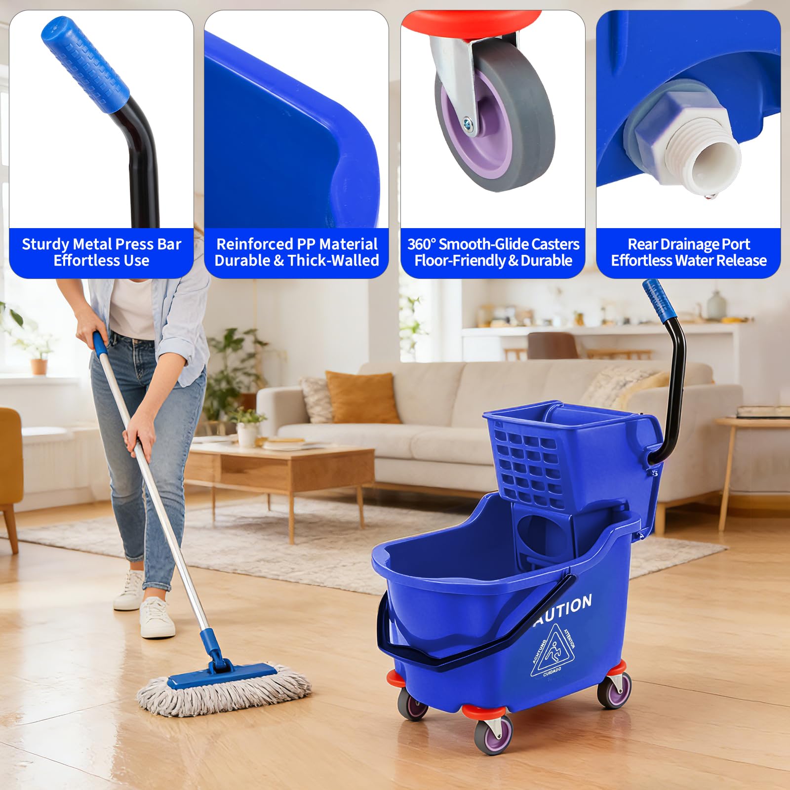 دلو ممسحة تجاري بعجلات مع عصار - مراجعة Commercial Kitchen Cleaning وسعره